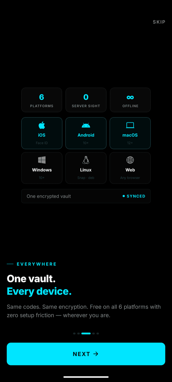 ZeroOTP — synced across every device